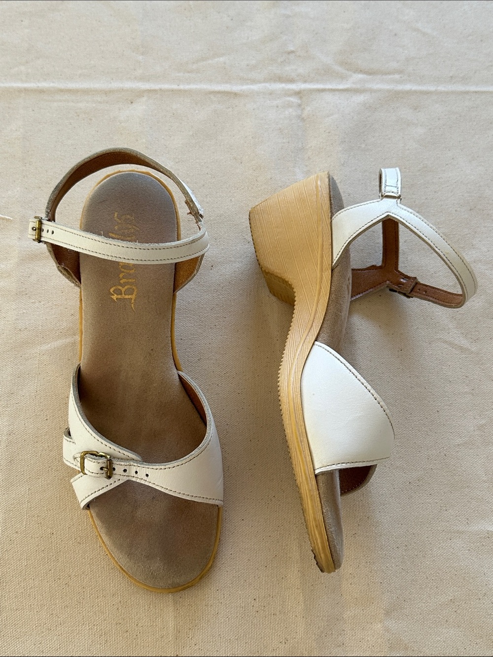 Vintage White Leather Ankle-Strap Sandals